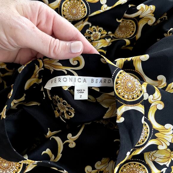 VERONICA BEARD Amile Ruched Printed Stretch-silk Crepe De Chine Mini Dress Black - Picture 16 of 16